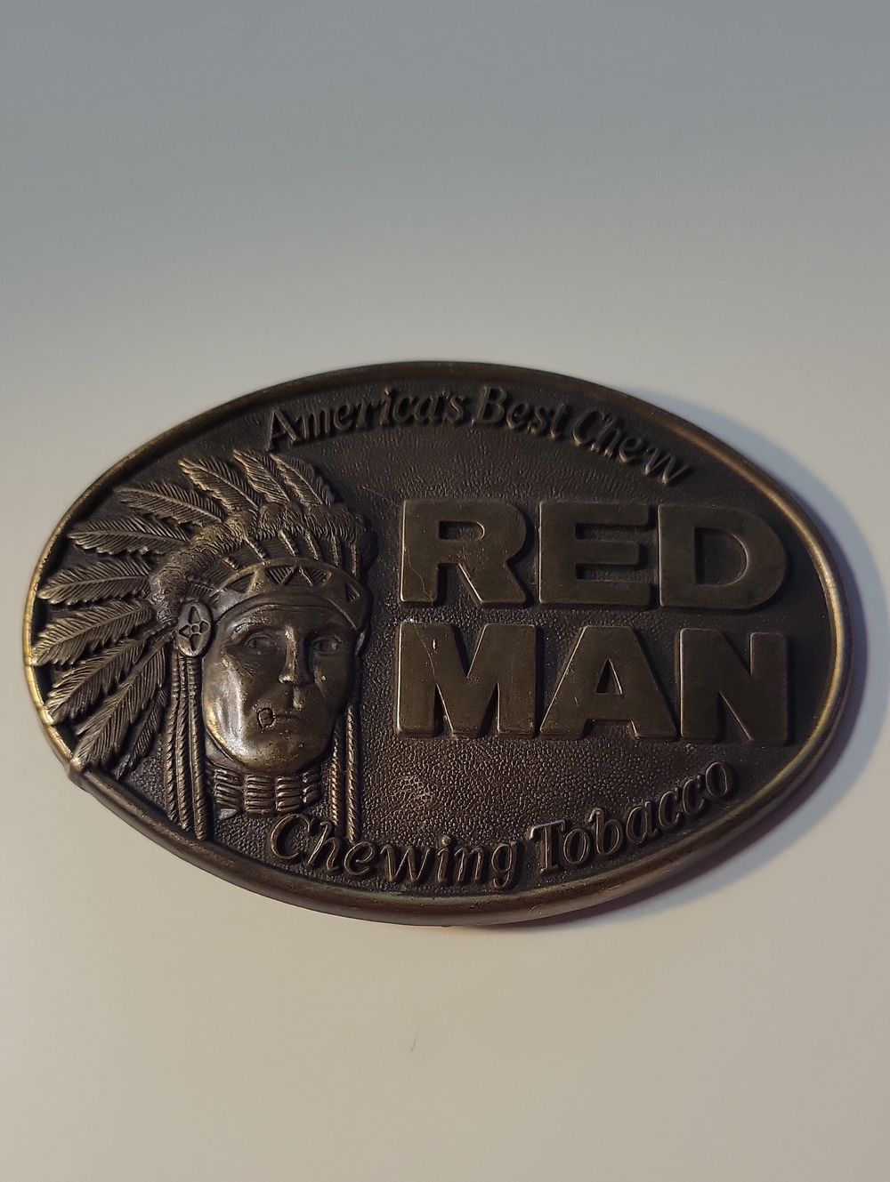 Bronze-Tone Oval 'Red Man' Belt Buckle